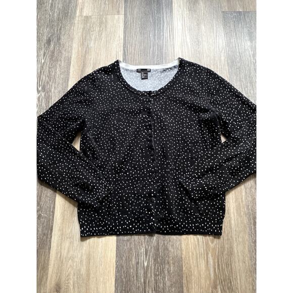 Polka Dot Cotton Cardigan Crop Black Large Layering 90s Retro Layering Feminine - Picture 2 of 4